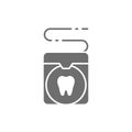 Vector dental floss, tooth care grey icon.