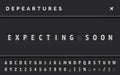 Vector departure flip board says flights are expecting soon. Airport panel with flight status that delayed