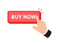 Vector depiction of a hand clicking a Buy Now button, signifying a prompt online purchase Royalty Free Stock Photo