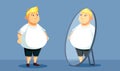 Vector Depressed Overweight Man Checking Himself in the Mirror