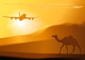 Vector desert, camel, jet.