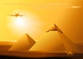 Vector desert,camel,jet, piramid Royalty Free Stock Photo