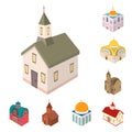 Vector design of architecture and building icon. Set of architecture and clergy stock vector illustration. Royalty Free Stock Photo