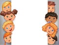 Vector design white blank banner with faces cute kids Royalty Free Stock Photo