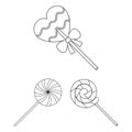 Vector design of cane and spiral symbol. Set of cane and stick stock symbol for web.