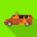 Vector design of car and burn icon. Set of car and ruined stock vector illustration. Royalty Free Stock Photo