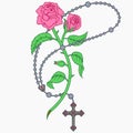 Catholic rosary with roses and petals Royalty Free Stock Photo