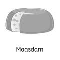 Vector design of cheese and maasdam logo. Graphic of cheese and piece vector icon for stock.