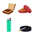 Isolated object of cigarette and tobacco icon. Collection of cigarette and nicotine vector icon for stock.