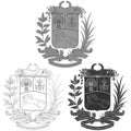 Vector design of the coat of arms of Venezuela, in three different styles