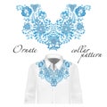 Vector design for collar shirts, blouses. Colorful ethnic flowers neck.