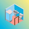 Isometric hostel bath and toilet room vector illustration
