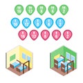 Isometric hostel bed rooms vector illustration