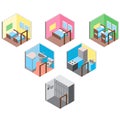 Isometric hostel rooms set vector illustration Royalty Free Stock Photo