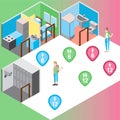 Isometric hostel rooms set vector illustration