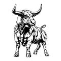 vector design cool bull with circle background black and white