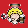 vector of cute cupid character drinking beer