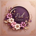 vector design, decorations and flowers, copie space, Lettering on gold "Eid Mubarak".