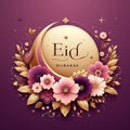 vector design, decorations and flowers, copie space, Lettering on gold "Eid Mubarak".