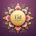 vector design, decorations and flowers, copie space, Lettering on gold "Eid Mubarak".