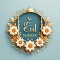 vector design, decorations and flowers, copie space, Lettering on gold "Eid Mubarak". Eid mubarak greeting card Royalty Free Stock Photo