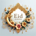vector design, decorations and flowers, copie space, Lettering on gold "Eid Mubarak". Eid mubarak greeting card Royalty Free Stock Photo