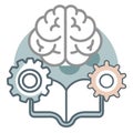 Creative learning with brain, gears, and open book concept vector design.