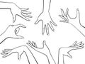 Vector Design Elements Set of Beautiful Woman Hands Black Outline Isolated on White