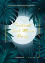 Vector design with exotic palm leaves at full moon night
