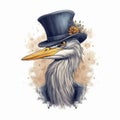Cute Heron With Tiny Top Hat T-shirt Design