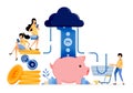 Vector Design of financial system for shopping, saving and transactions. cloud technology for banking data flow. illustration Can Royalty Free Stock Photo