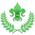 Vector design of fleur de lis with laurel wreath, symbol used in medieval heraldry