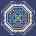 Vector design floral round ornament. Decorative pattern frame on blue background Royalty Free Stock Photo