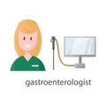 Vector design of gastroenterologist and woman sign. Set of gastroenterologist and stomach stock symbol for web.
