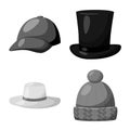 Vector design of hat and helmet icon. Set of hat and profession stock vector illustration.