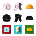 Isolated object of headgear and cap logo. Set of headgear and accessory stock vector illustration. Royalty Free Stock Photo