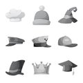 Vector design of headgear and cap logo. Set of headgear and accessory stock symbol for web. Royalty Free Stock Photo