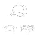 Vector design of headgear and napper sign. Set of headgear and helmet vector icon for stock.