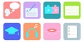 Speaking, writing, vocabulary, reading , grammar, listening, pronunciation, testing icons. Vector illustration