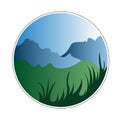 Vector design for illustration landscape in the circle grass and mountain