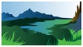 Vector design for illustration mountain landscape lake and farming