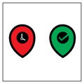 vector design illustration of two location symbols in red and green colors. Royalty Free Stock Photo