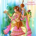 Indian Goddess Saraswati on Vasant Panchami Pooja festival background Royalty Free Stock Photo