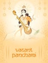 Indian Goddess Saraswati on Vasant Panchami Pooja festival background Royalty Free Stock Photo