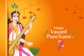 Indian Goddess Saraswati on Vasant Panchami Pooja festival background Royalty Free Stock Photo