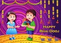 Indian kids celebrating Happy Bhai Dooj on colorful art style background of India