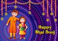 Indian kids celebrating Happy Bhai Dooj on colorful art style background of India