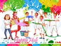 Indian people celebrating color festival of India Holi