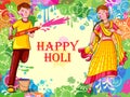 Indian people celebrating color festival of India Holi