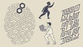 Abstract running figures, geometric vector design pattern art. vector design Generative AI